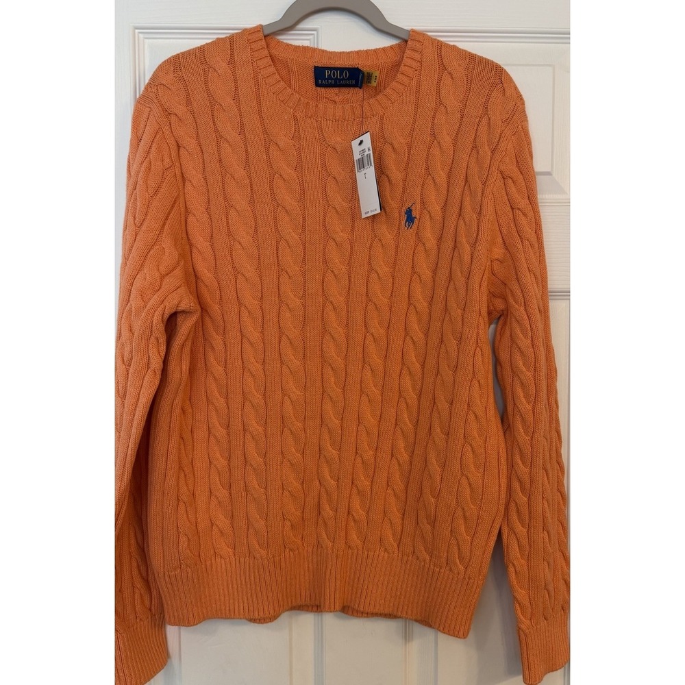 Polo by Ralph Lauren Orange Cable Knit Crewneck Sweater